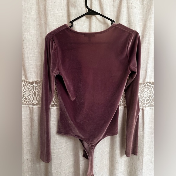 Express Long Sleeve Deep Plunge Velvet Bodysuit - Blush - Picture 3 of 4